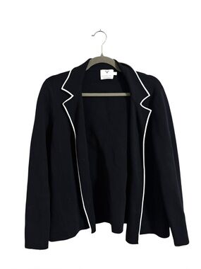 Edinburgh Knitwear Black White Trim‎ Sweater Jacket Pima Cotton Large